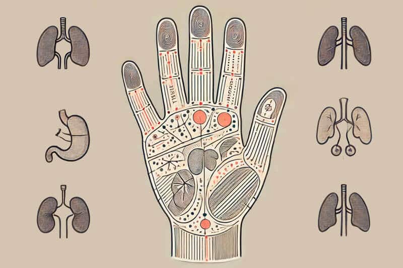 Representación del diagnóstico palmar en acupuntura Tung